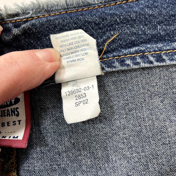 OLD NAVY Y2K  Denim Fit & Flare 12 Raw Hem Button Waist Cotton Jean Skirt Retro - Picture 5 of 7